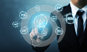 Business management software SAP. ERP enterprise resources planning system concept photo