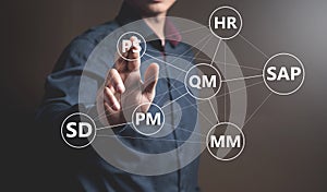 Business management software (SAP). ERP enterprise resources planning system concept