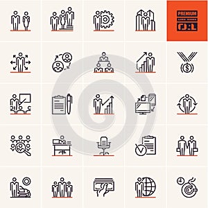 Business and management thin line icon set, business people line icons