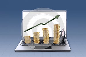 Business manager and profit growth coins chart