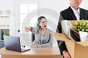 Business manager shouting blame employee girl