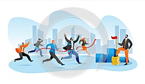 Business marathone race, businesspeople race on track flat vector illustration. Competition in team, corporate succsess