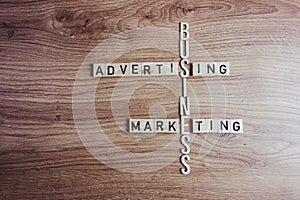 Business marketing and advertising concept with words from wooden blocks