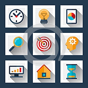 Business marketing concept icons set in flat style. Vector illustration