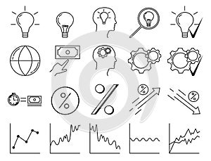 Business and marketing line icons collection.-business people, human resources, office management, search for ideas, percent, diag