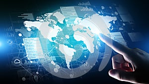 Business and marketing strategy dashboard, Data analysis control panel on virtual screen.