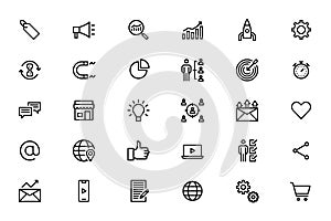 Business marketing strategy planning icons. Editable stroke