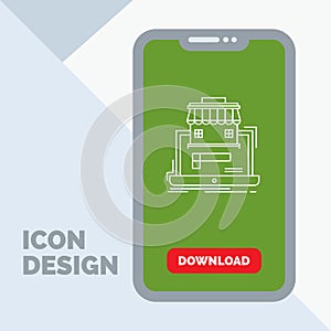 business, marketplace, organization, data, online market Line Icon in Mobile for Download Page