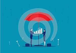 Business matching with invest on growth graph. Protection money concept. Safe and secure investment. Vector illustration