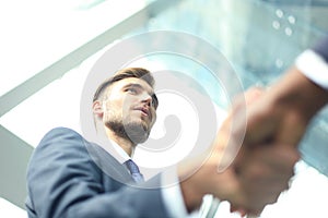 Business meeting. African American businessman shaking hands with caucasian businessman.