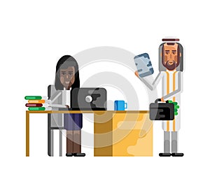 Business meeting arabic businessman with woman