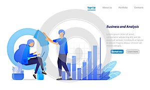 Business meeting, bar charts and circles for financial analysis, developing company profits. Business vector illustration concept