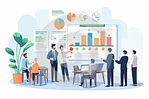 Business meeting concept. Vector illustration in flat style. Presentation of business data, Conference training planning or