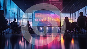 Business Meeting with Data Visualization in Modern Office