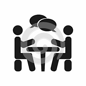 Business meeting, discussion. Teamwork activity. People around the table. Vector illustration