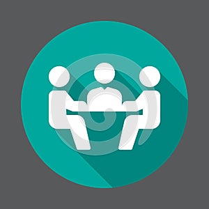 Business meeting flat icon. Round colorful button, circular vector sign with long shadow effect.