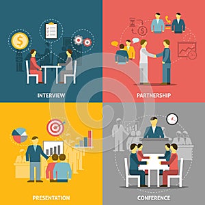 Business Meeting Flat Icons Composition