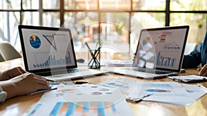 A Business Meeting with Laptops.AI generated image