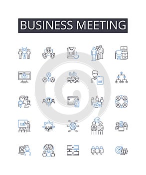 Business meeting line icons collection. Vineyard, Sommelier, Vintage, Grapes, Cork, Rose, Chardonnay vector and linear