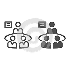 Business meeting line and solid icon, strategy concept, Brainstorming and teamwork sign on white background, Group of