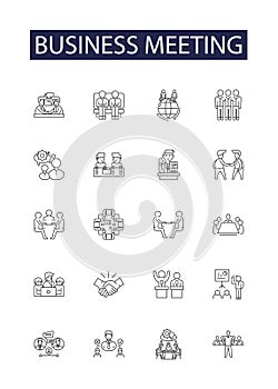 Business meeting line vector icons and signs. Business, Conference, Organise, Plan, Agenda, Networking, Executives