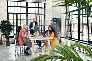 Business meeting in an office, the businesspeople are discussing a document