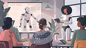 The team meeting will include both an AI robot and a presentation focused on data analysis AIG62