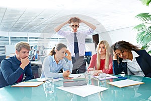 Business meeting sad expression negative gesture