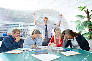 Business meeting sad expression negative gesture