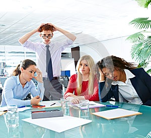 Business meeting sad expression negative gesture