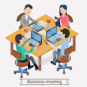 Business Meeting and Teamworking Isometric Concept. Office Work photo