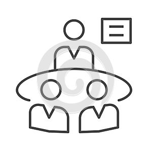 Business meeting thin line icon, strategy concept, Brainstorming and teamwork sign on white background, Group of people