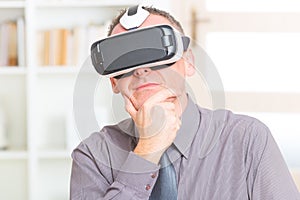 Business meeting with virtual reality headset