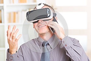 Business meeting with virtual reality headset