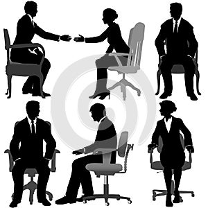 Business Men & Business Women Sit in Office Chairs