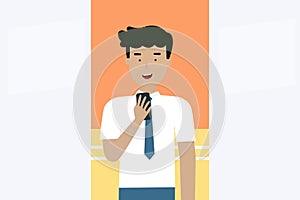 Business Men look at mobile phone, flat animation design.