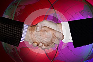 Business Men Shaking Hands World Globe Earth Background International Agreement Businessmen People Handshake Environmental