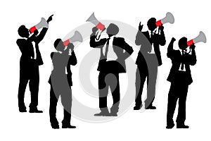 Business men shouting by megaphone