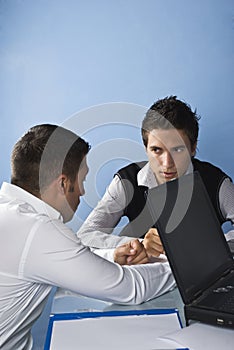 Business men telling a secret