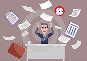 Business men work hard Scattered documents Cartoon vector illustration