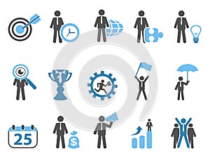 Business metaphor icons set blue series