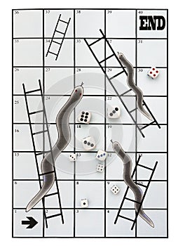 Business metaphor snakes and ladders, many dice