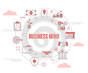 Business mind concept with icon set template banner and circle round shape