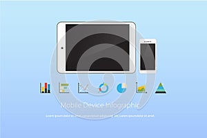 Business Mobile and Device on Color Background with and Graph