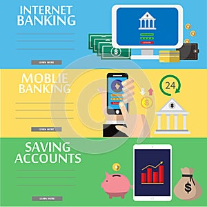 Business,Mobile payment, internet banking, savings accounts flat illustration concepts set. Modern flat design concept for web