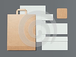 Business mockup with paper shopping bag. 3d rendering