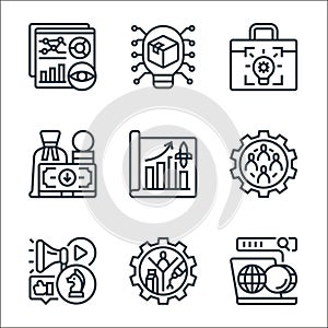 business model canvas line icons. linear set. quality vector line set such as online business, resources, marketing strategy,
