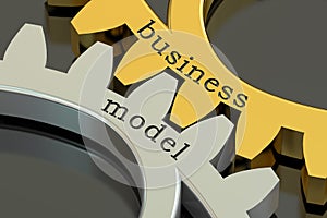 Business Model concept on the gearwheels, 3D rendering