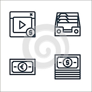 business money and communication line icons. linear set. quality vector line set such as banking, banknote, file container