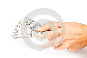 Business Money dollars in the hands on a white background